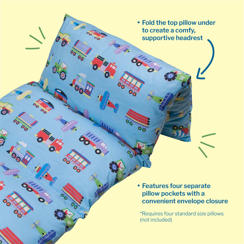 Trains, Planes & Trucks Blue Cotton Polyester Kids Floor Pillow Lounger