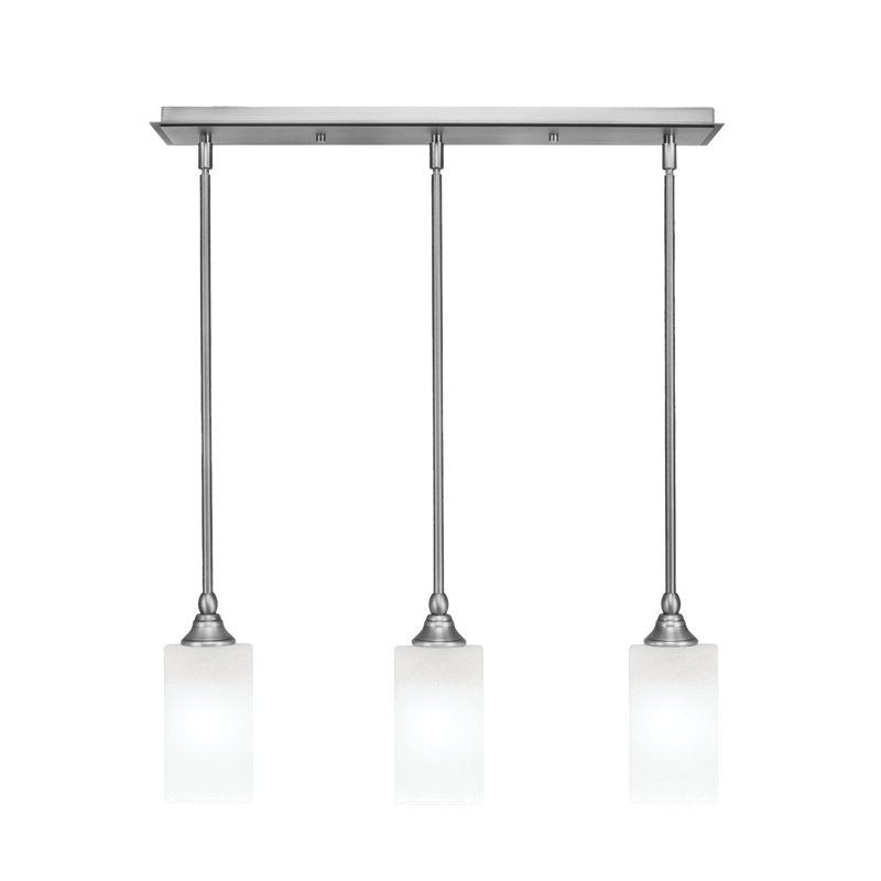 Luminaire suspendu linéaire à 3 lumières avec tige carrée 3,5 po, Nickel brossé, H 8,5 po x l 24,25 po x P 3,5 po