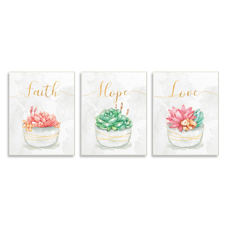 Charmantes plantes succulentes «Faith Hope Love», Plaque murale, H 13 po x l 57 po