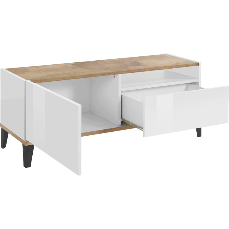 Puteaux Unfinished TV Stand, White Glossy/Maple Pereira