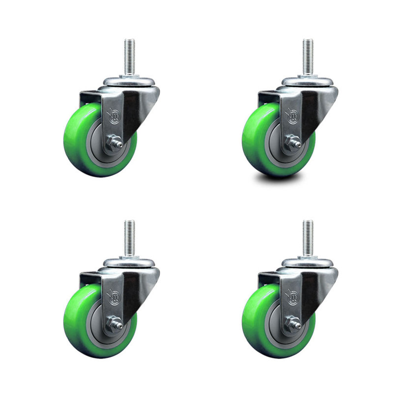 Ensemble de roulettes pivotantes à tige filetée de 5/8 po 3 pouces, Vert