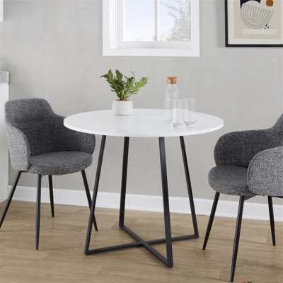 Table de salle à manger contemporaine en métal noir et panneau de fibres à densité moyenne blanc