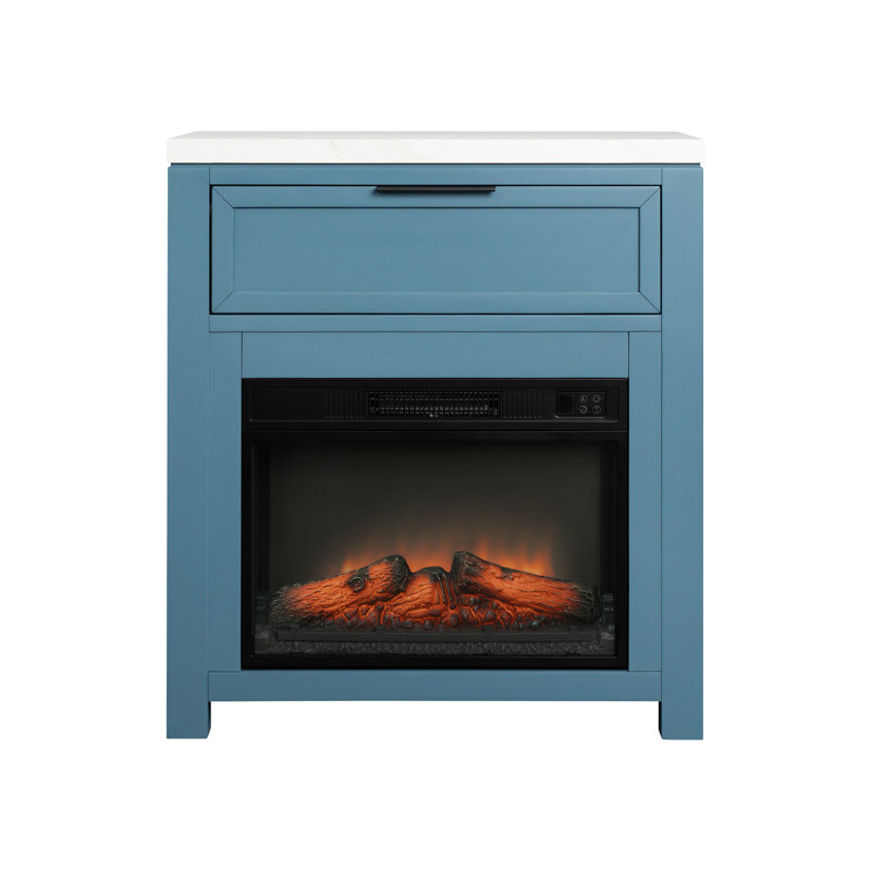 Fireside 32" Wide Electric Fireplace Console, Sintered Stone Top - Indigo, Indigo