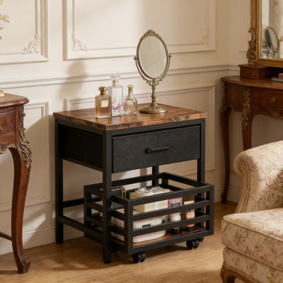 Mini support de réfrigérateur avec tiroir de rangement et chariot mobile, table polyvalente robuste pour refroidisseur de boissons, imprimante ou comme table de bout pour le salon, la chambre à coucher et le bureau personnel