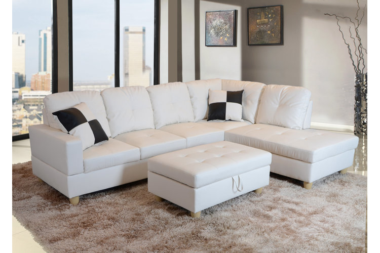 Adcock Faux Leather Right Hand Facing Sofa & Chaise with Ottoman
