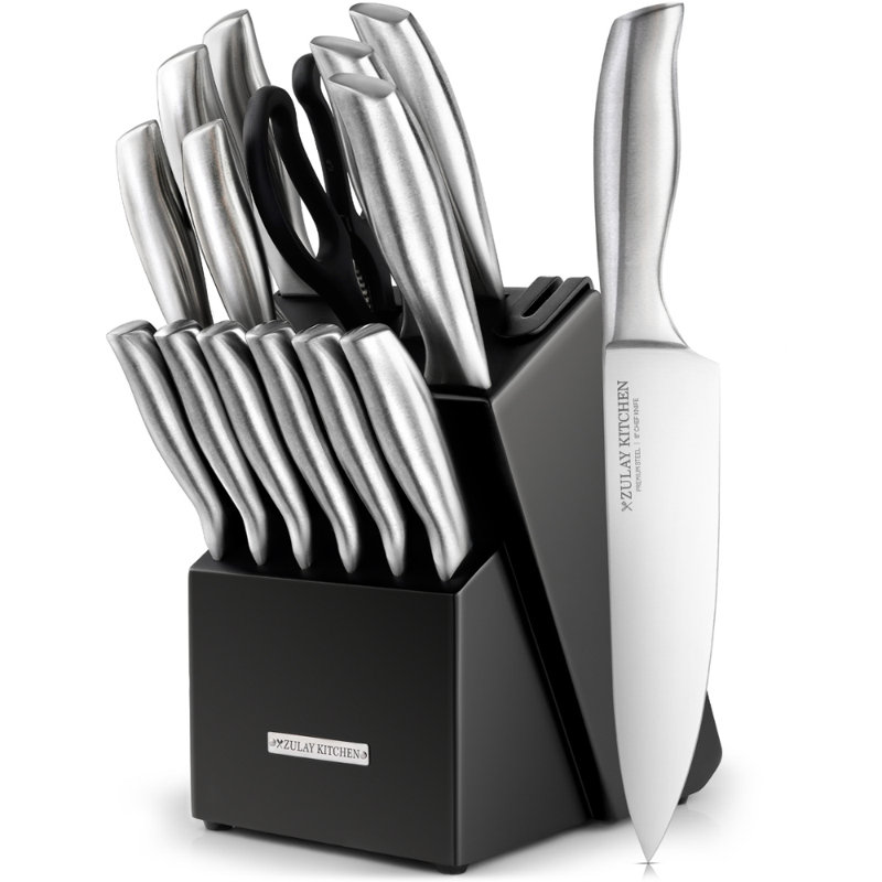 Zulay Kitchen Zulay Kitchen Premium 15-Piece Knife Set with Natural Wood Block and Built-in Sharpener