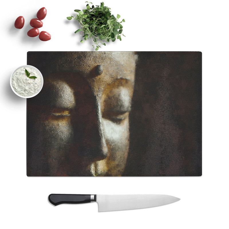 Tempered Glass Golden Buddha Statue Chopping Board, 20 cm x 28.5 cm