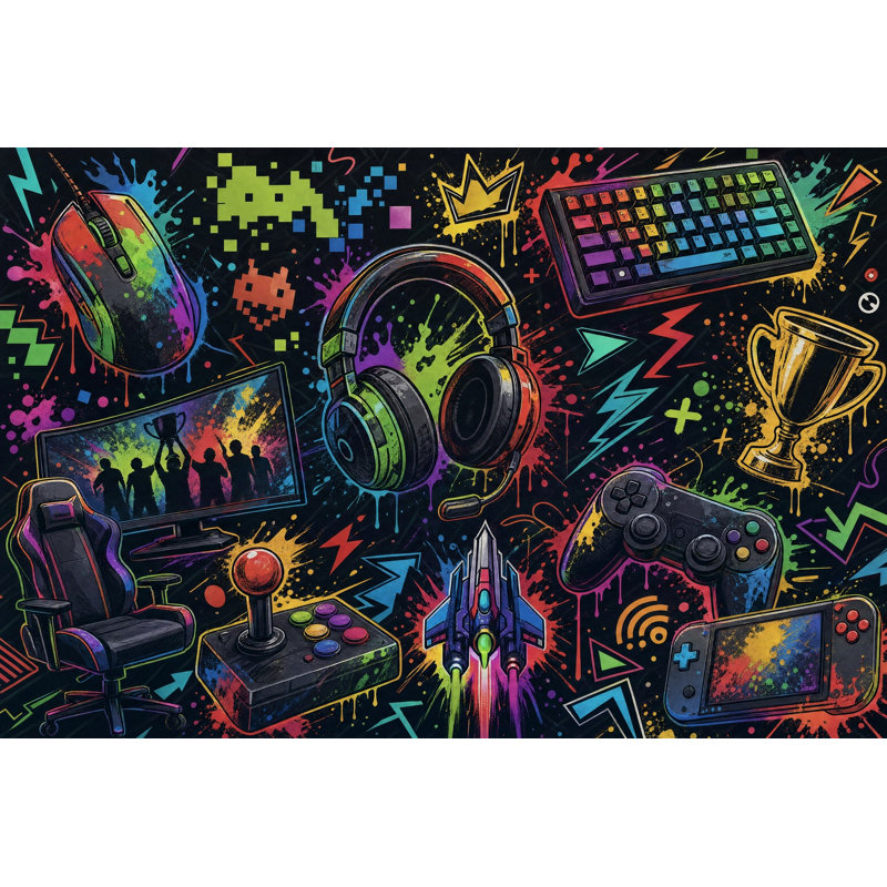Papier peint Gaming, 140 po x 108 po, Peler et coller