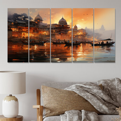 «Indian Art Sunset At On Canvas», reproduction de 5 pièces