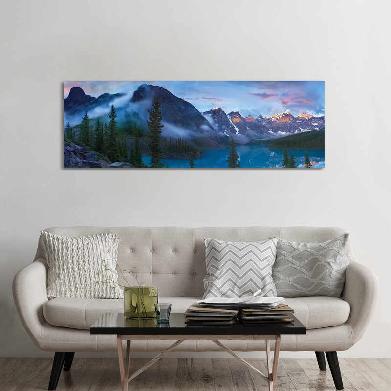 Panoramic View of Wenkchemna Peaks and Moraine Lake, Valley of Ten Peaks, Banff National Park, Alberta, Canada 1 Piece Wrapped Canvas Panoramic Wall Art