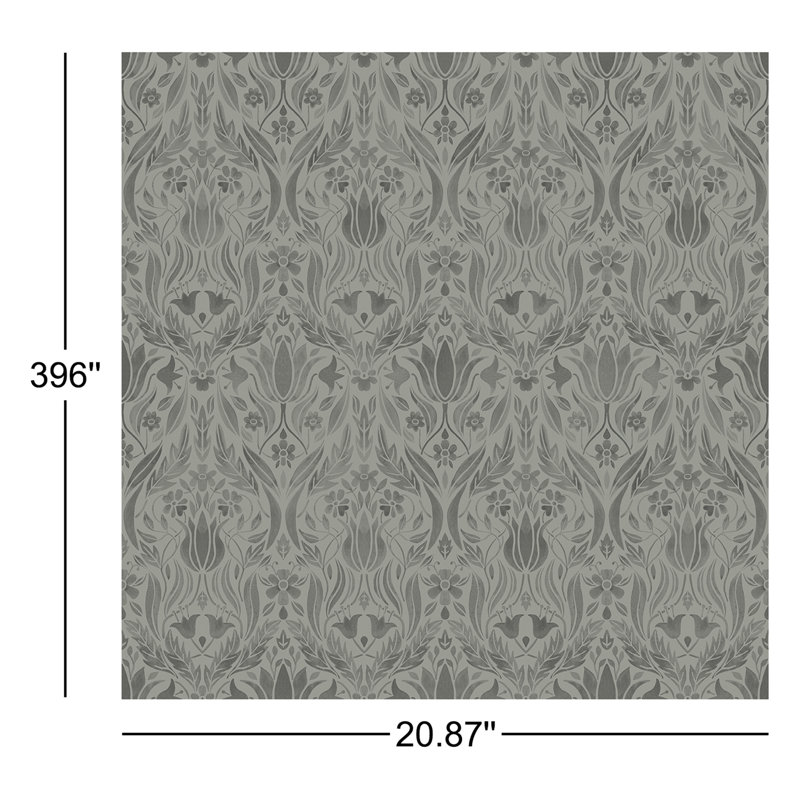 Rouleau de papier peint damassé L 33 pi x l 21 po Blomstermala, gris