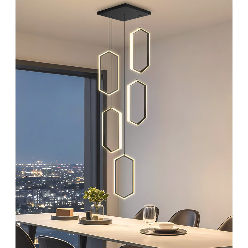 5-ring Modern Led Dimmable Chandelier Black, Matte Black