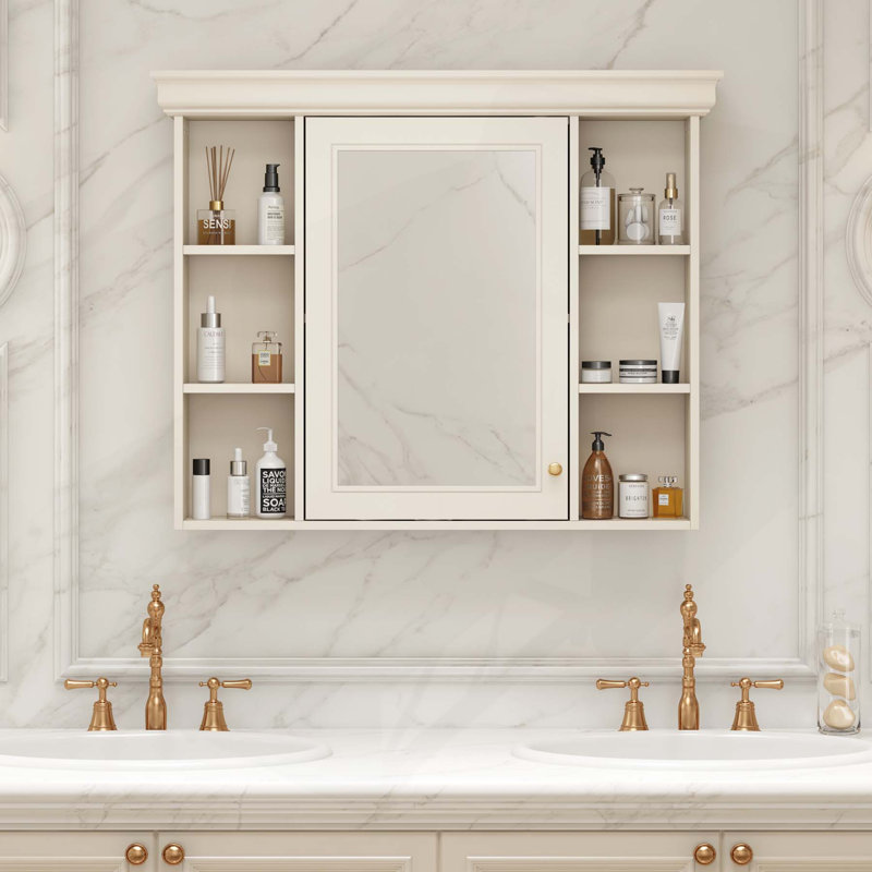 Armoire de salle de bain murale moderne avec plusieurs options de rangement et un design élégant, Beige / Crème