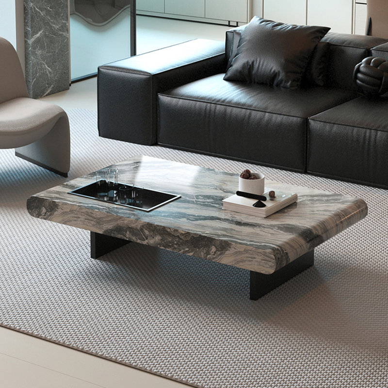 Modern simple marble coffee table, 13.77" H x 47.24" L x 23.62" W