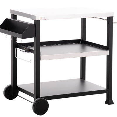 Meuble de préparation multifonctionnel pour l'extérieur, plateau de table en acier inoxydable, l 39,29 po x l 25,5 po x H 33 po, station alimentaire noire à 3 tablettes, table, plateau 19,25 po x l 5 po x H 4,75 po
