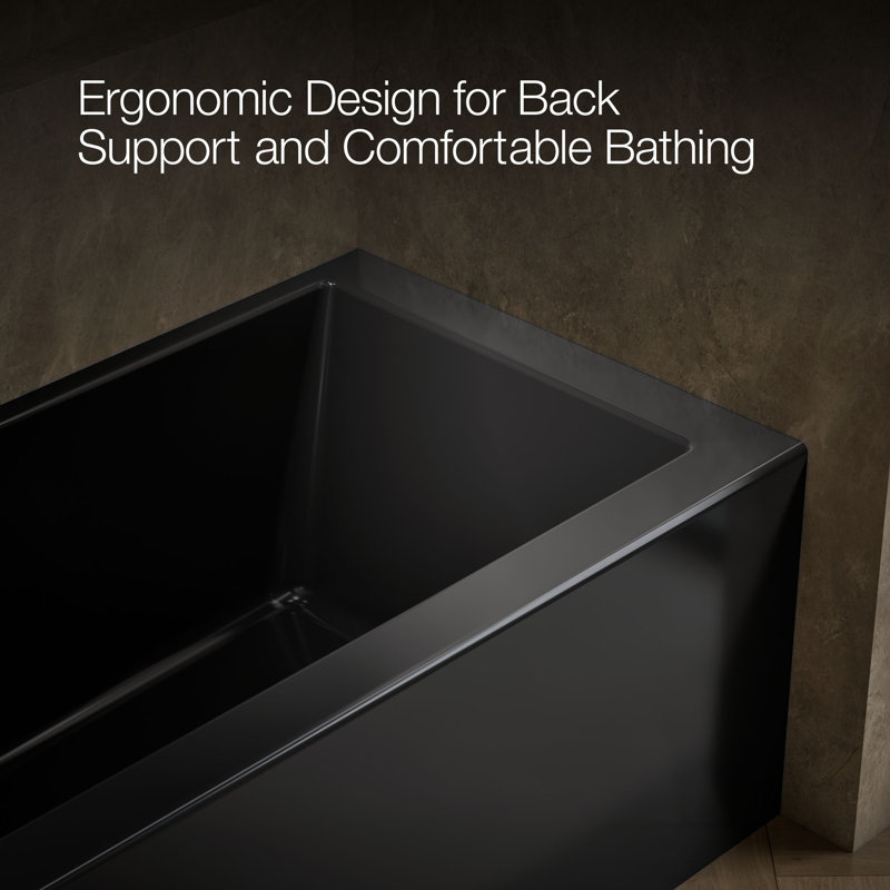 Underscore® 60" x 30" Rectangular Alcove Soaking Bathtub with Slotted Overflow and Integral Apron, Black, Left