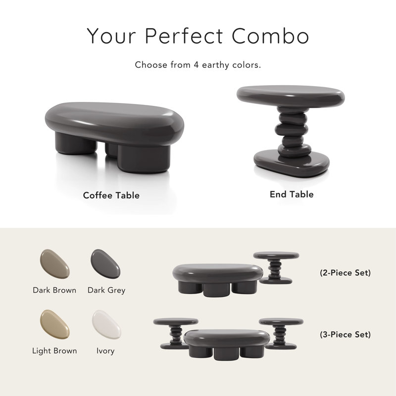 Jahmaal 3-Piece Glossy Coffee Table Set, Gray, 3 Pieces: 2 End Tables; Coffee Table
