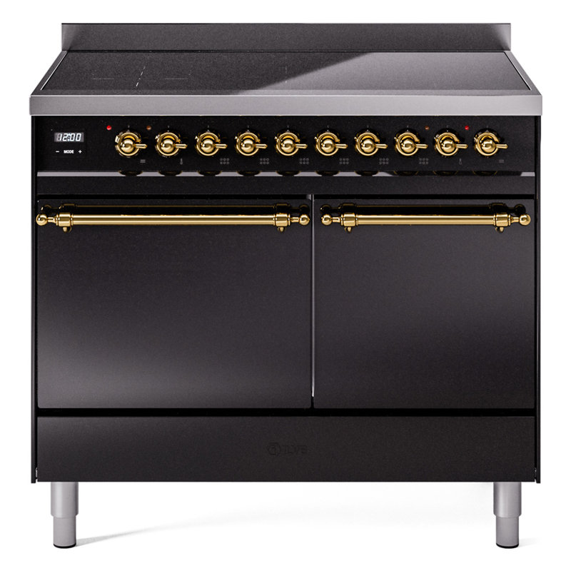 ILVE Nostalgie II Series 40 inch Induction Range with 6 Induction Elements (Glass Door), Glossy Black/Brass