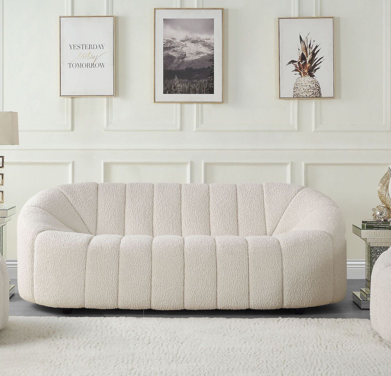 Jeanette 84-inch Fabric Upholstered Round Arm Sofa Beige
