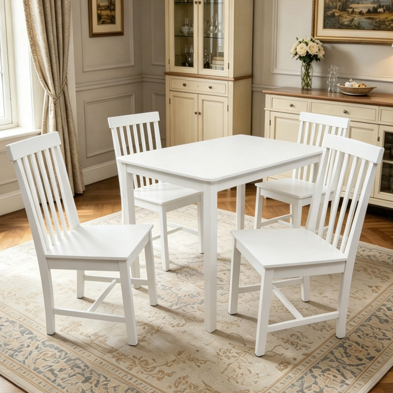 Solid Wood Space Saving Kitchen Dining Set, White