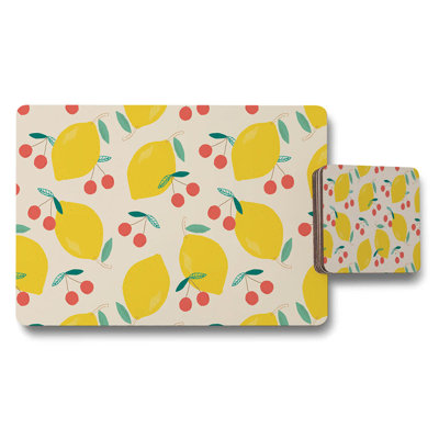 Lemon And Cherry Pattern Placemats And Coasters Set