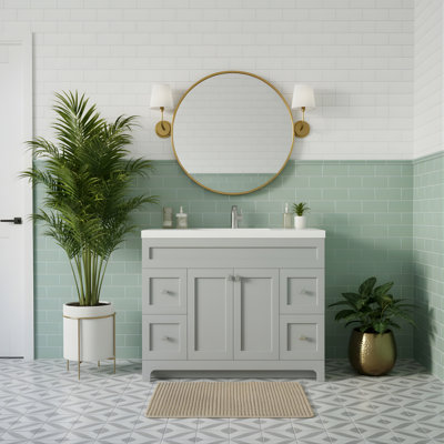 Meuble-lavabo autoportant avec plateau en marbre de culture et lavabo intégré Daisy