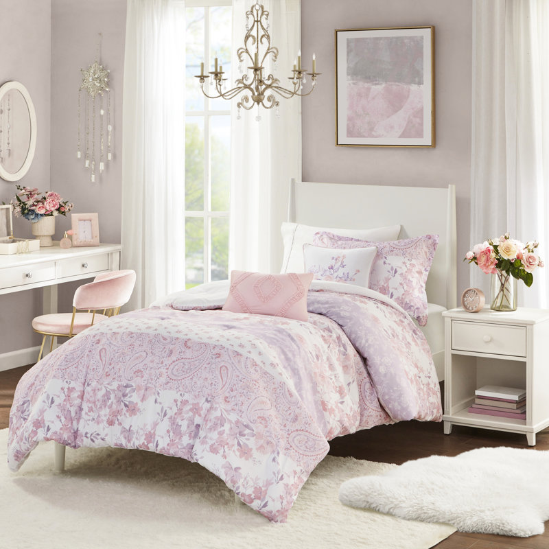 Édredon double / grand avec imprimé cachemire floral, 2 taies décoratives et coussins, rembourrage, édredon doux au toucher, tissu