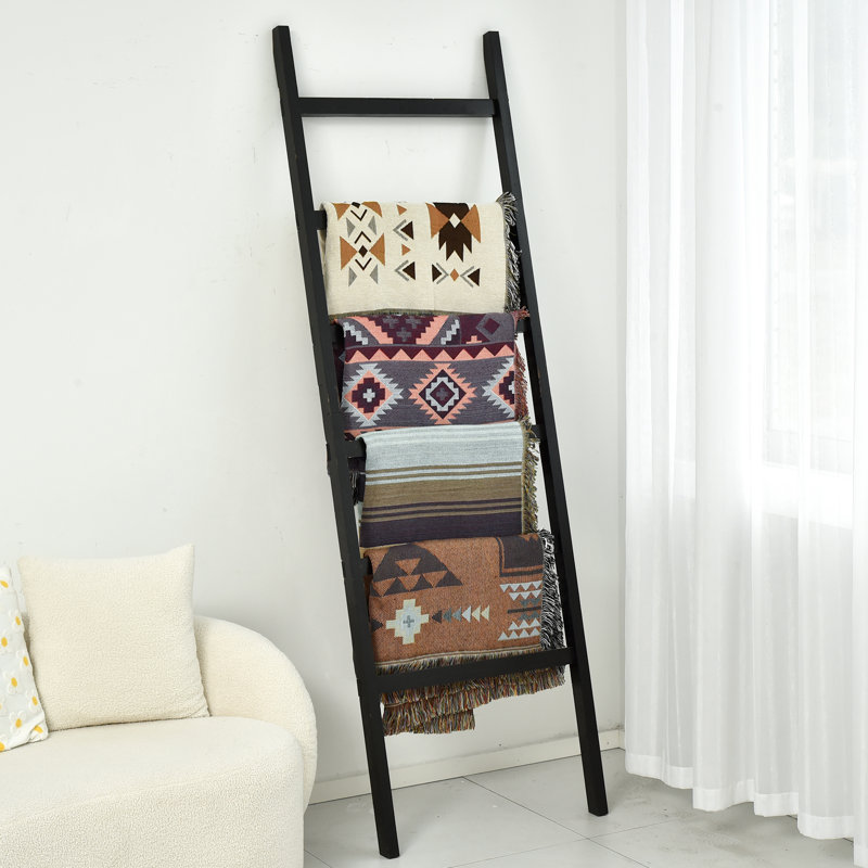 Gracie Oaks 6.4ft Wooden Blanket Ladder,24in Wide, Black