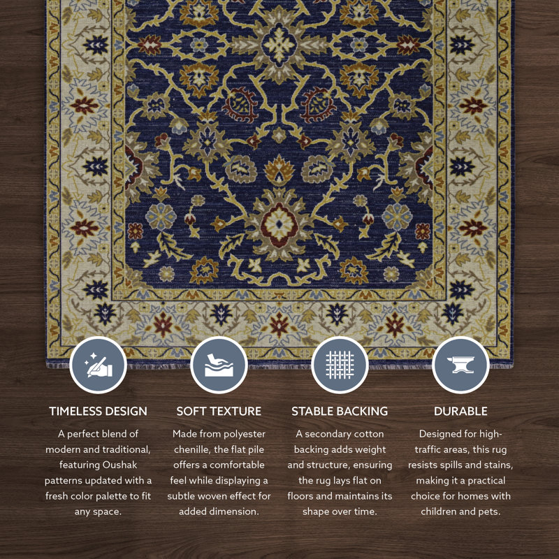 Tapis décoratif bleu marine et ivoire Eutizio, Tapis de couloir 2 pi 2 po x 10 pi