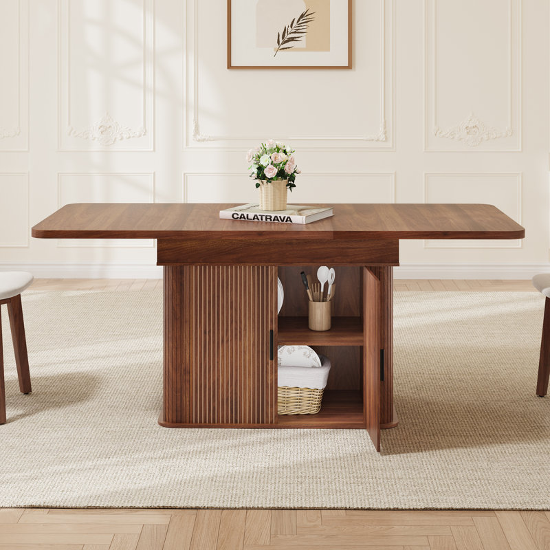 Table de salle à manger extensible 55,12 po à 70,67 po avec armoire de rangement