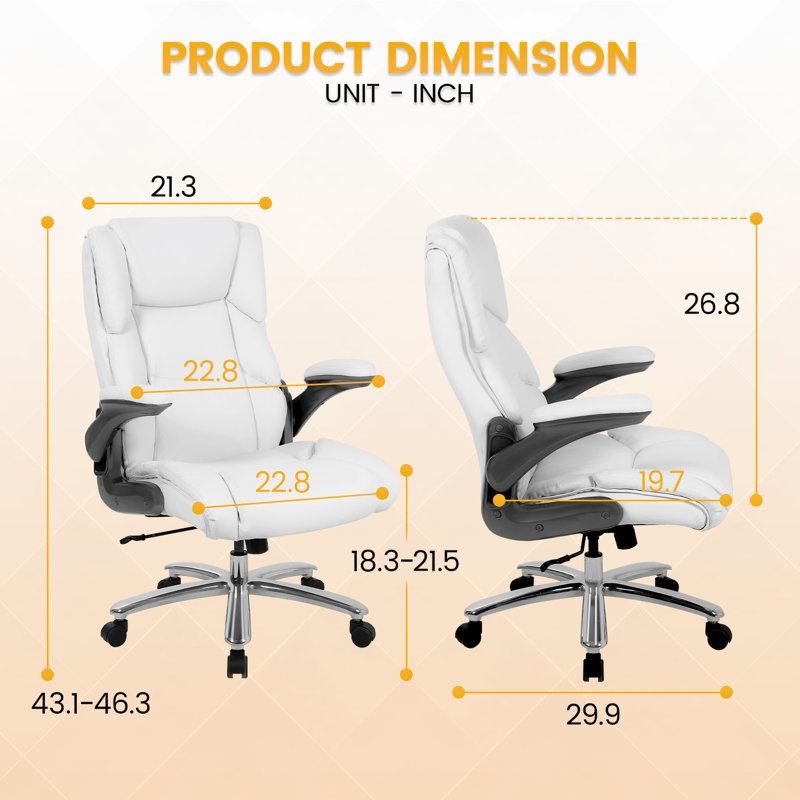 Chaise de bureau Chaise de bureau d'ordinateur Grande et grande chaise de bureau 402 lb, Blanc