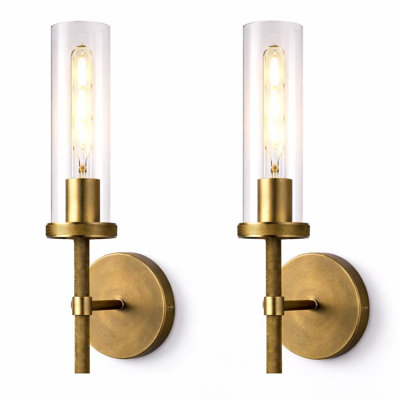 Ensemble de 2 appliques murales dorées antiques, luminaires de salle de bain en laiton massif de 14,5 pouces avec ampoules DEL incluses, installation câblée