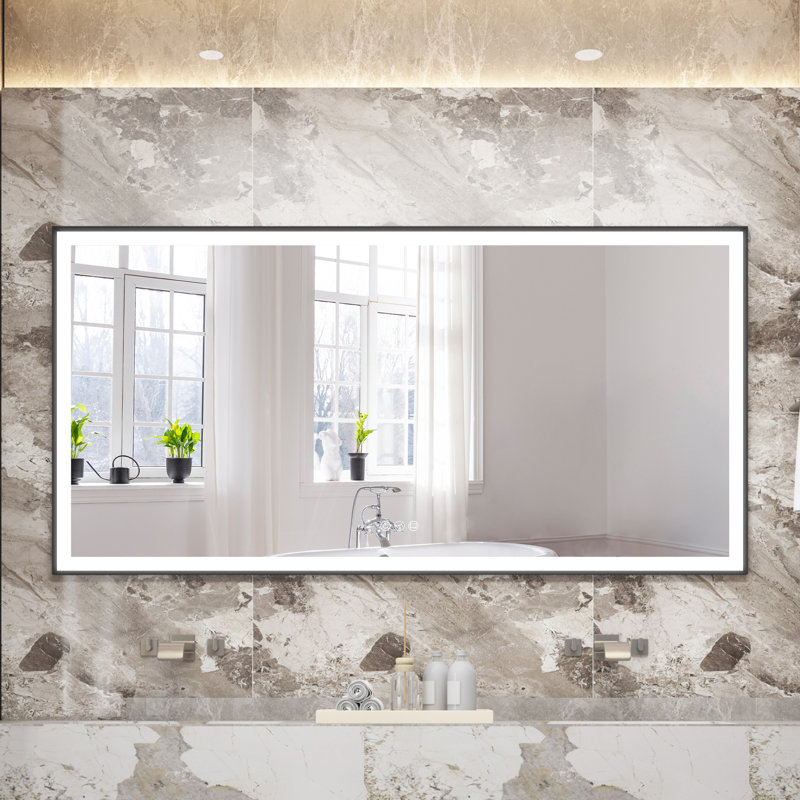 Miroir de salle de bain mural avec cadre DEL, Noir mat, 36 po x 72 po