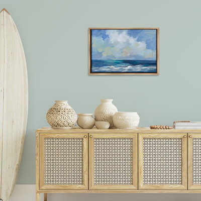 «Nautical Waves & Clouds», toile flottante encadrée dorée par Silvia Vassileva