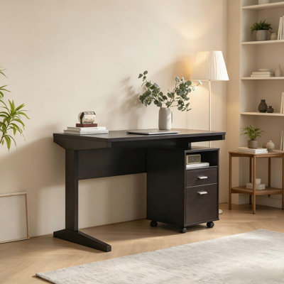 Bureau d'écriture Mid-Century massif en bois d'hévéa massif, finition noyer, bureau d'ordinateur en bois pour chambre et petits espaces