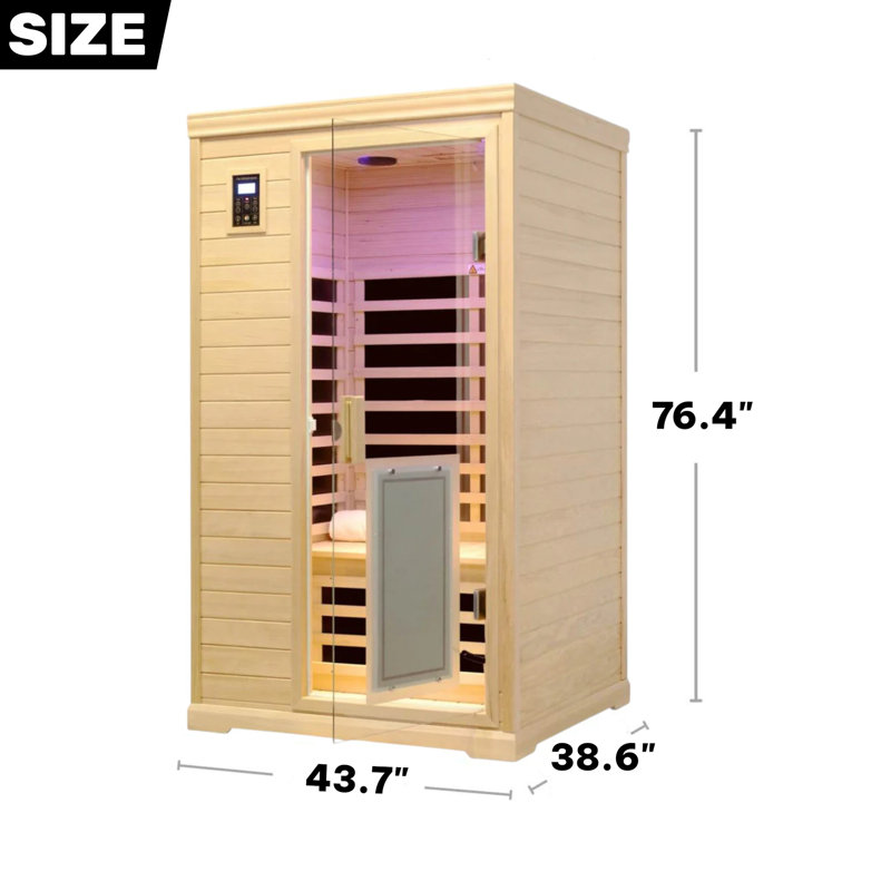 KISRAIS Indoor Sauna 2-Person Low EMF FAR Infrared Sauna 360° Surround Carbon Crystal Heating Panels with 1 LED Reading Light, 2 Chromotherapy Lights & Bluetooth Speakers | Personal Indoor Dry Heat Sauna For Home & Gym – Made From Canadian Hemlock