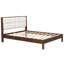 Structure de lit plateforme en bois massif de très grande taille avec tête de lit tapissier en velours beige, espresso, sans sommier tapissier 