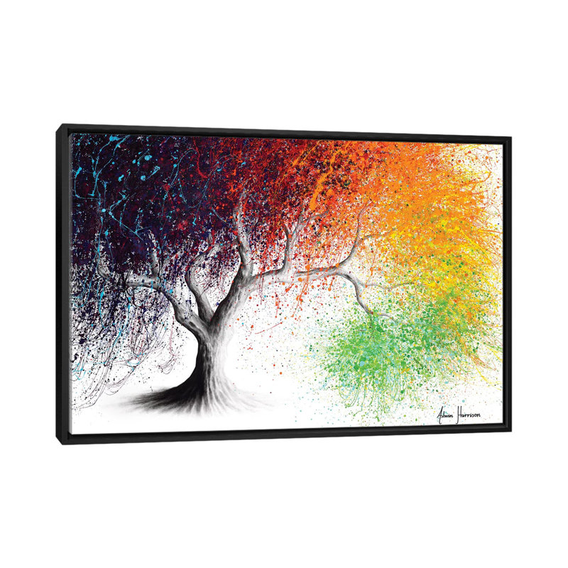 «Rainbow Season Tree» par Ashvin Harrison - impression, H 32 po x l 48 po x 1,5 po, Aucun mat, Toile avec cadre noir