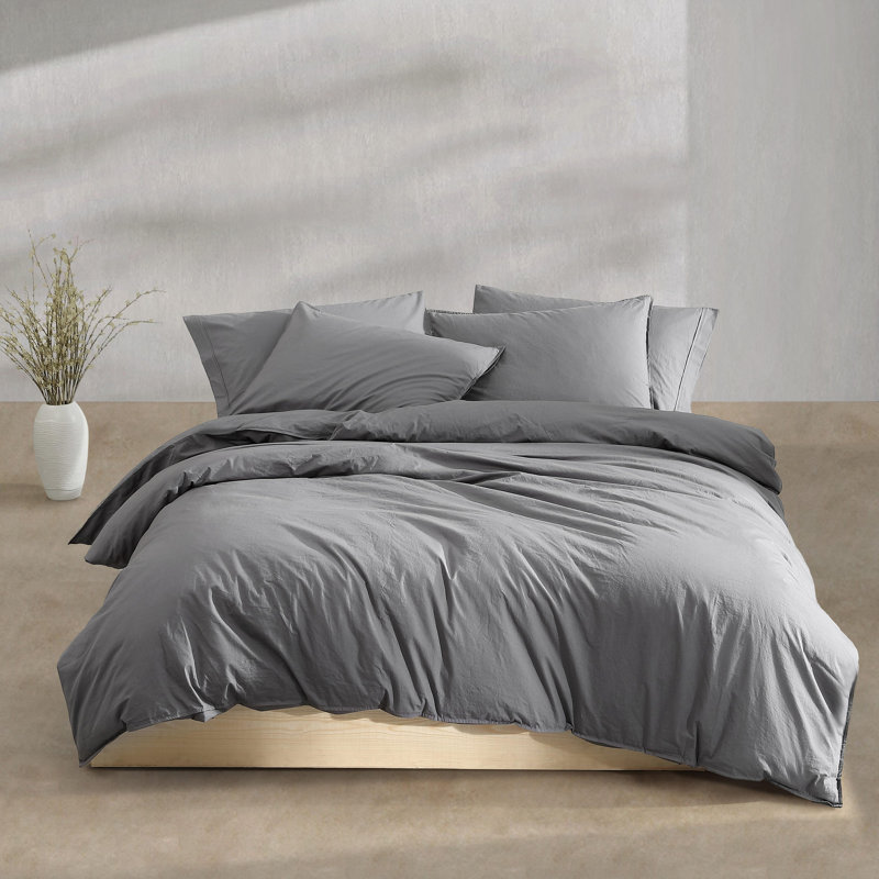 Graphite Gray Queen Cotton Percale Duvet Cover Set