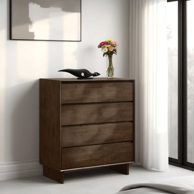 Genu Tall Dresser Chest, 4 Drawers, Fingertip Handles, Walnut Brown