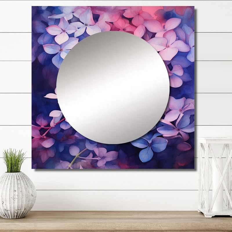 Arnya - Miroir carré floral rose et lilas, 29 po x 29 po