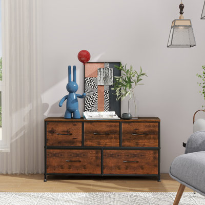 Berlina 5 Drawers Dresser For Bedroom, Wide Chest Fabric Dresser, Storage Organizer For Closet, Hallway by Ebern Designs