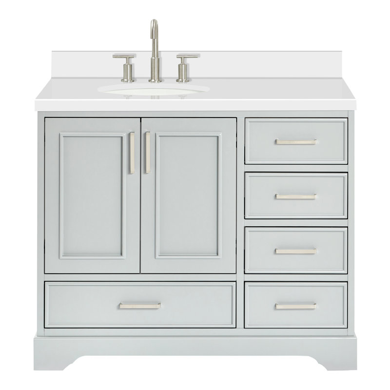 43'' Single Bathroom Vanity with White Quartz Top, Gray