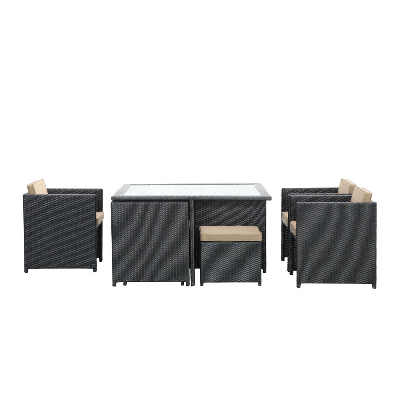 Modway Inverse Wicker Rattan 9-Piece Outdoor Patio Dining Furniture Set, Mocha