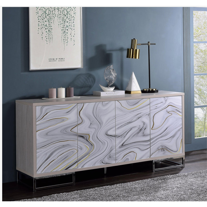 Armoire console Panos White Marcle Paint & Chrome