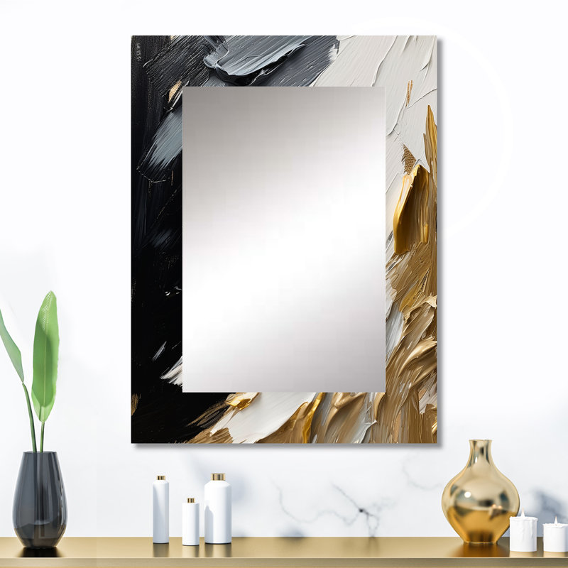 Rythme de plaisir abstrait noir et or - peinture abstraite grand miroir, décor de miroir mural unique et moderne, impression sur métal