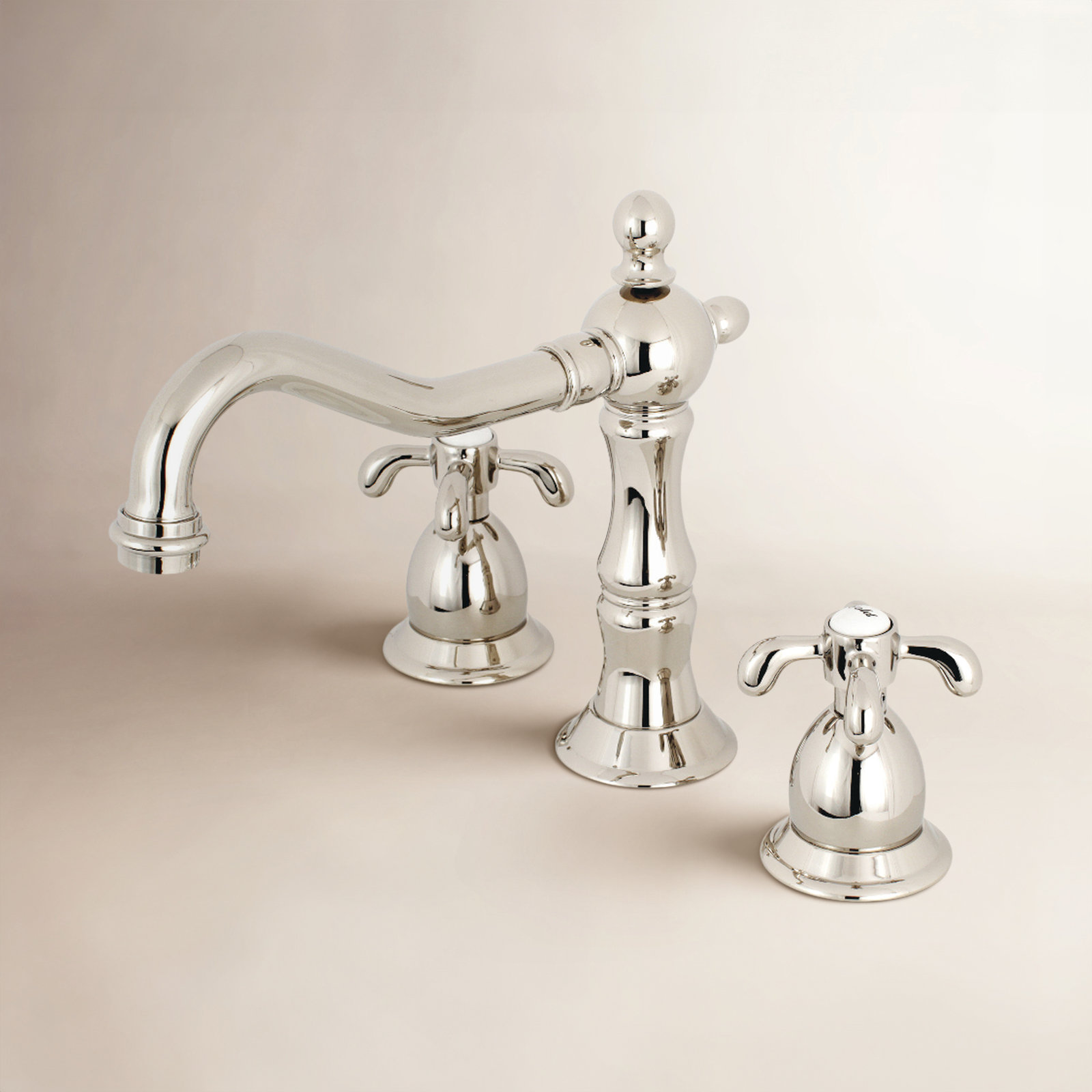 French Country Widespread Faucet with Drain, Polished Nickel