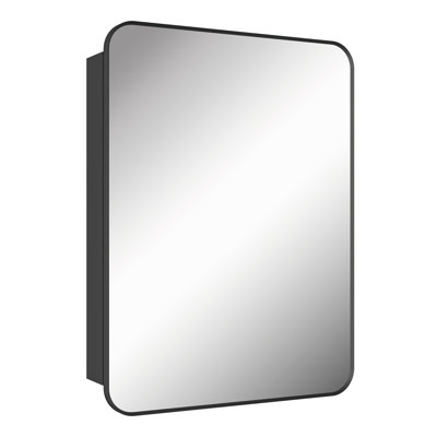 Recessed or Surface Black Aluminum Framed Medicine Cabinet with Mirror and 3 Adjustable Glass Shelves