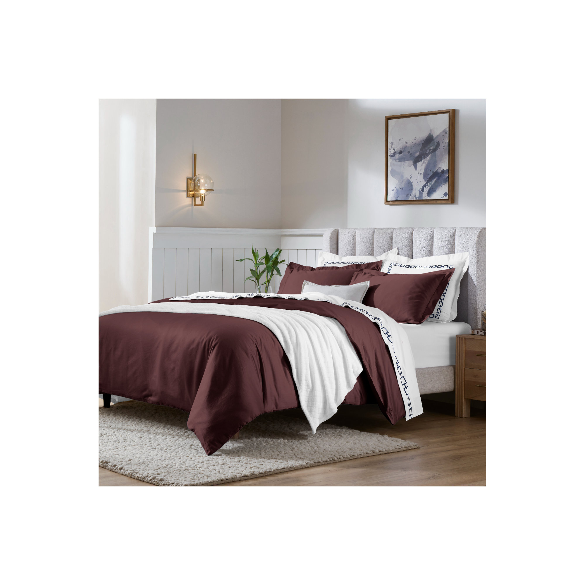 Cotton Duvet Cover Set, Plum, Full/Queen Duvet Cover + 2 Pillow Sham