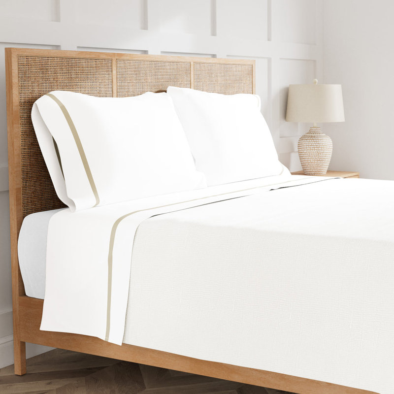 Ready-To-Bed 2.0 Cotton & Trim Sheet Set, King Sheet Set with 2 Pillowcases, White/Champagne